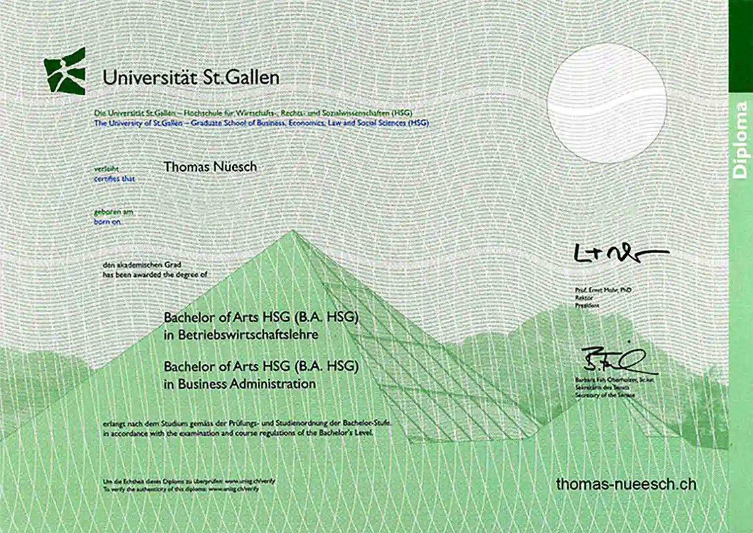 Diplom Bachelor of Arts HSG Thomas Nüesch Diplom Bachelor of Arts HSG Thomas Nüesch