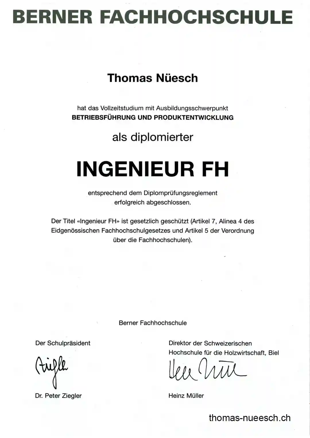 Diplom Ingenieur FH Thomas Nüesch Diplom Ingenieur FH Thomas Nüesch