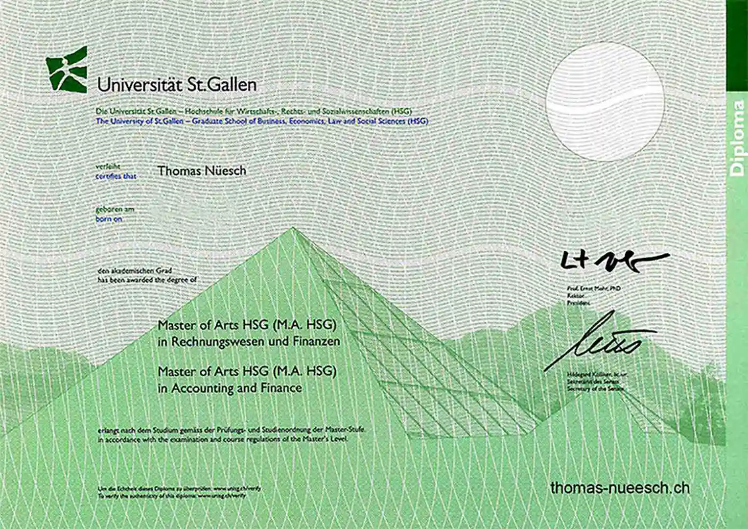 Diplom Master of Arts HSG Thomas Nüesch Diplom Master of Arts HSG Thomas Nüesch